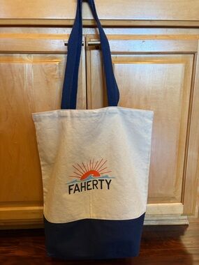 Faherty Natural Canvas Tote with Navy Base and Straps